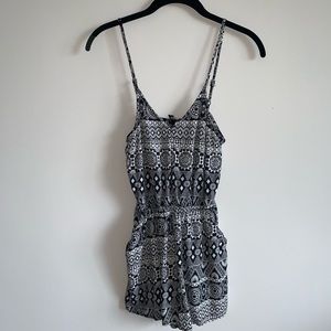 Divided Black & White Romper with Pockets